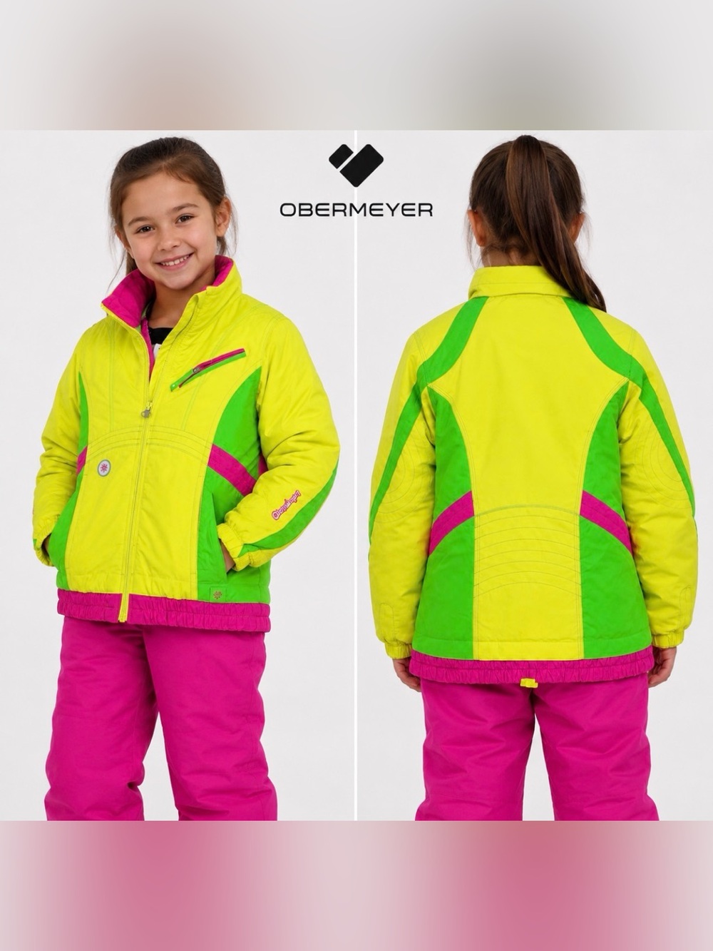 Obermeyer Kids Ski Jacket 6 I-Grow Neon Yellow Green Pink Snowboard Coat Puffy